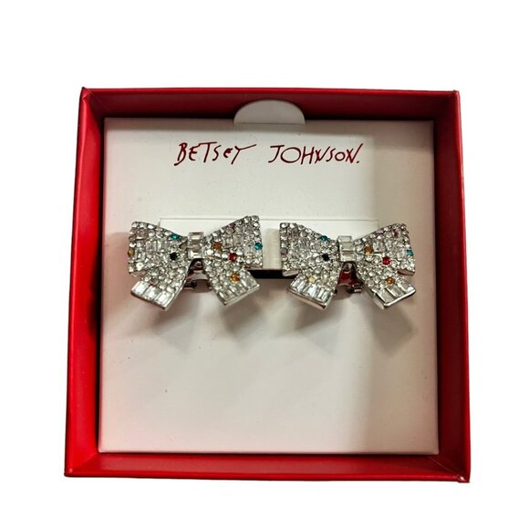 Betsey Johnson Jewelry - NEW BETSEY JOHNSON BOW EARRINGS SILVER POST LEVERBACK SPARKLY WHITE SILVER NWT N